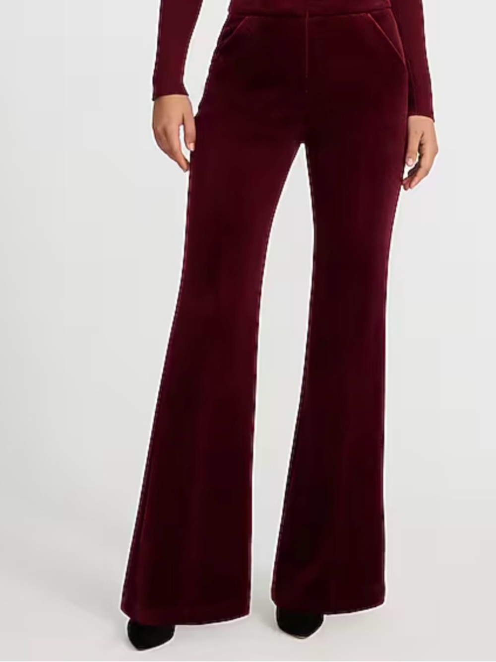 Express Velvet Boot Flare Pant in Deep Burgundy (only pant) - Picture 2 of 6